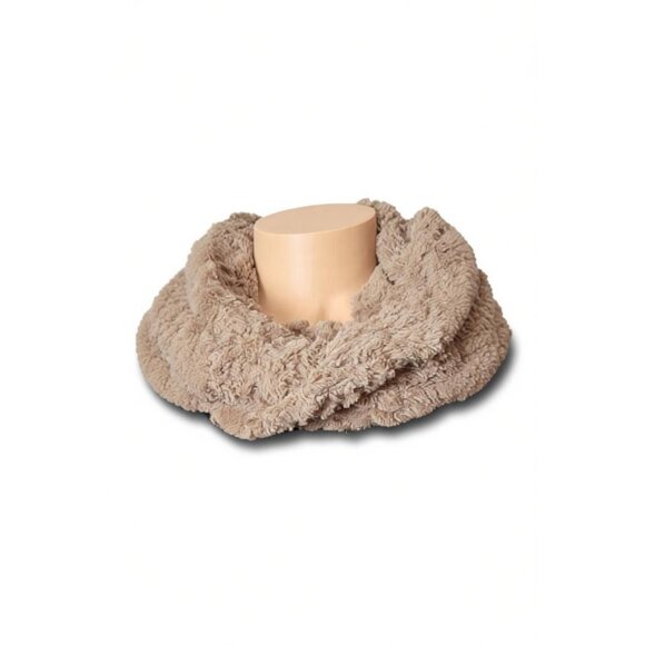 Plush Infinity Scarf Womens Faux Fur Soft Cozy Beige Winter Accessory - Picture 3 of 13